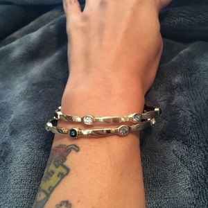 Set of 2 Gold Tone & Rhinestone Bangles
